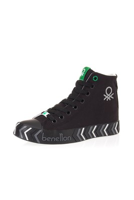  Benetton Siyah 2 Cm Keten Kadın Spor Ayakkabı