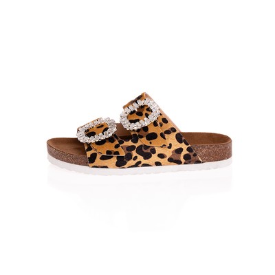  Kent Shop Leopar 3 Cm Deri Taşlı Kadın Terlik