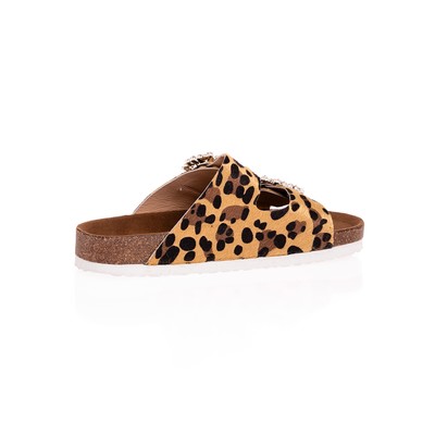  Kent Shop Leopar 3 Cm Deri Taşlı Kadın Terlik