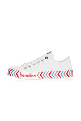  Benetton Beyaz 2 Cm Keten Kadın Spor Ayakkabı