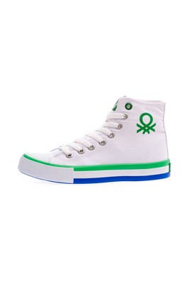  Benetton Beyaz Yeşil 2 Cm Keten Kadın Spor Ayakkabı